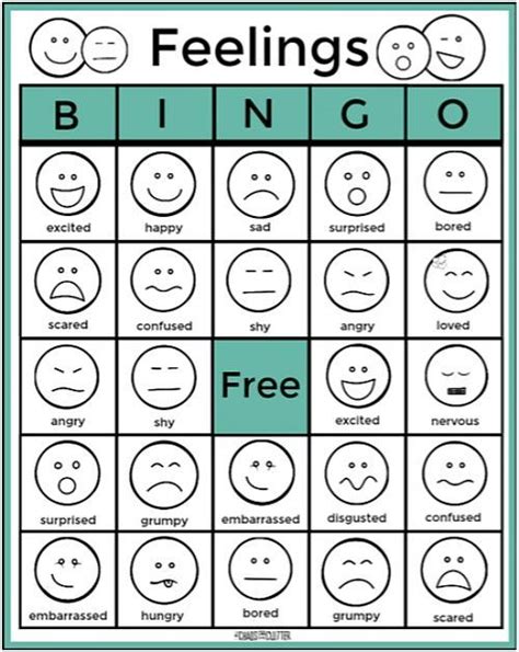 Emotional Bingo Printable Worksheet
