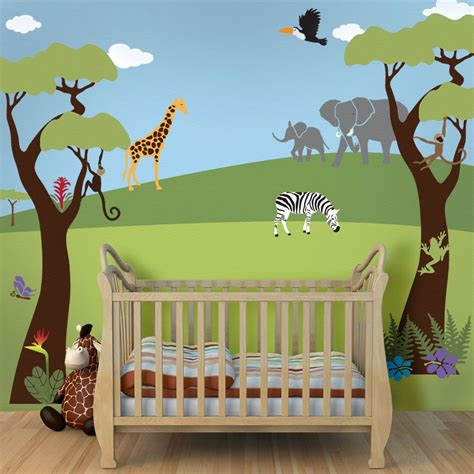 Tree Mural Jungle Wall Stencils For Baby Nursery Wall Mural Large
