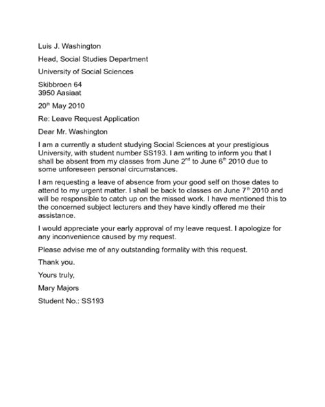 Letter Of Leave Request