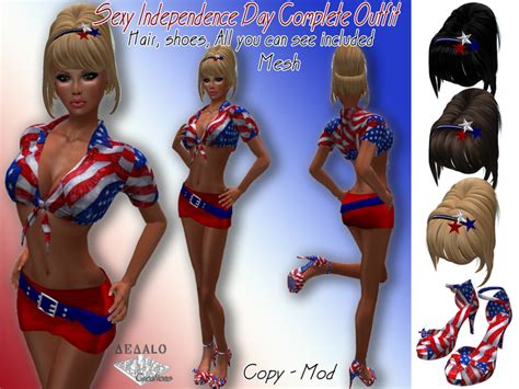 Second Life Marketplace Sexy Independence Day Complete Outfit Mesh Hair And Shoes Included