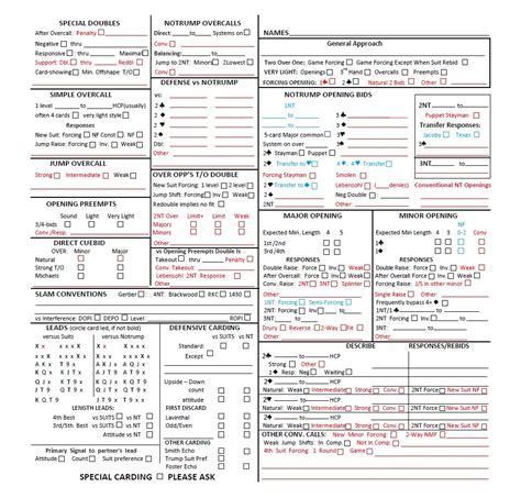 Convention Cards With Personal Score Sheet Form 1240 Standard 500