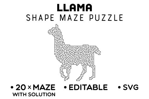 Llama Shape Maze Puzzle Svg Vol 2 Graphic By Marbledesign · Creative Fabrica