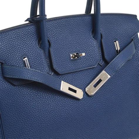 Hermes Birkin 30 Navy Blue Leather Silver Top Handle Satchel Tote Bag