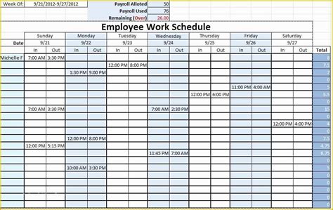 Free Online Work Schedule Template Of Employee Work Schedule Template