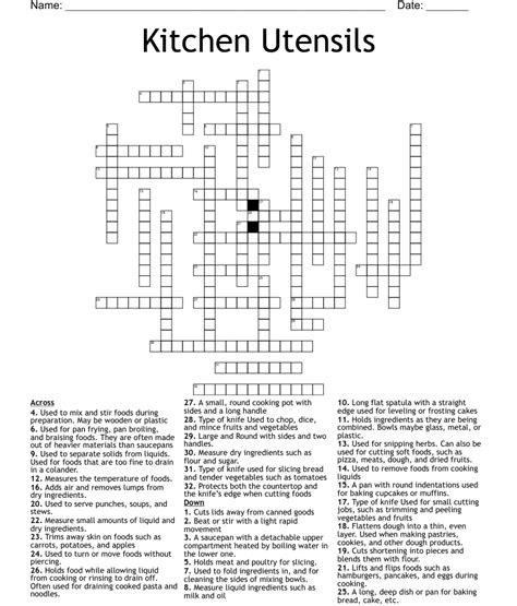 Kitchen Utensils Crossword Wordmint