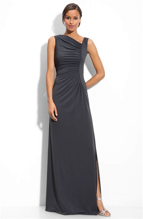 Grey Column Sleeveless Asymmetrical Floor Length Chiffon Prom Dresses