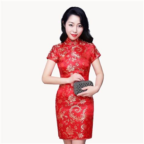 Red Vintage Chinese Women Traditional Formal Dress Satin Qipao Sexy Mini Cheongsam Novelty
