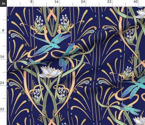Dragonfly Floral Fabric Art Nouveau Dragonflies Wallpaper Etsy