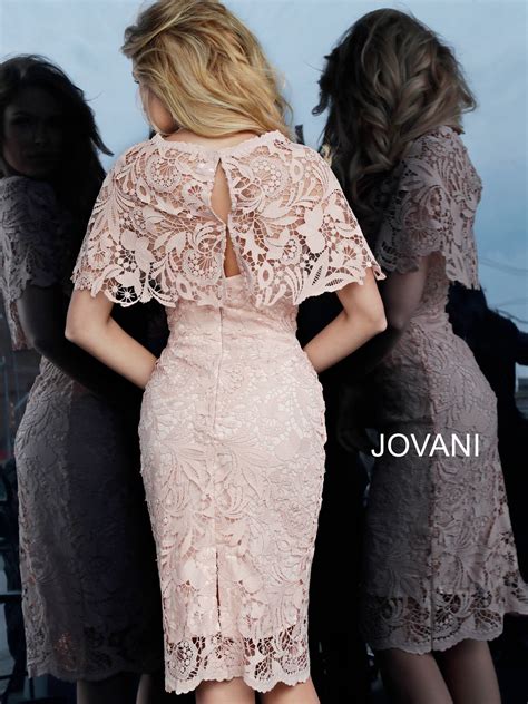 Jovani Light Pink Lace Knee Length Cocktail Dress