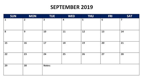 September 2019 Monthly Calendar Calendar Template Monthly Calendar