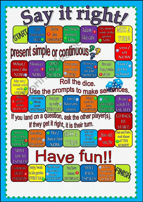 Say It Right Present Tenses Board Game Esl Worksheet By Julianach22