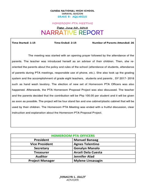 Narrative Report First Pta Pdf
