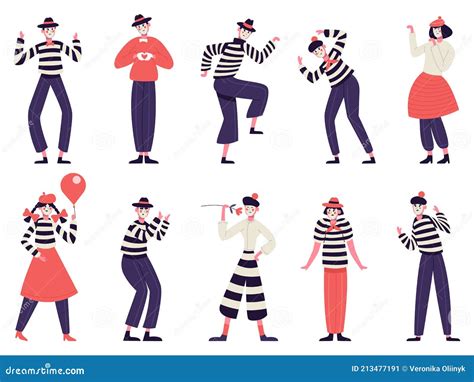 Mimes Characters Silent Actors Pantomime And Comedy Performing Funny