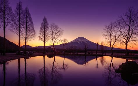Wallpaper Japan Honshu Volcano Fuji Mountain Morning Water