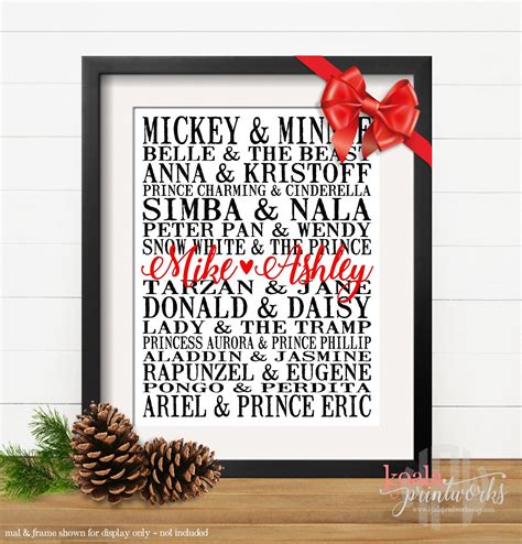 Give the bride a classic garter to wear for her wedding as a thoughtful yet unusual gift. Personalized Disney Couples Art Print | Disney Gift ...