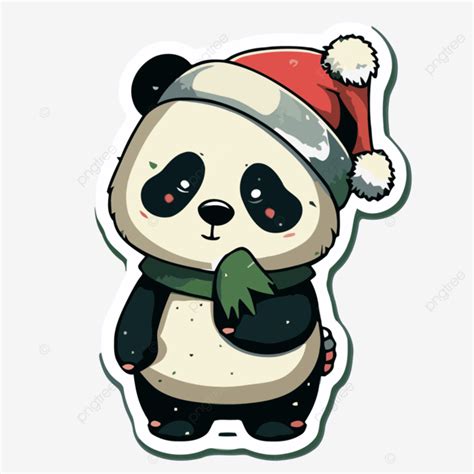 Panda Wearing A Santa Hat Sticker Clipart Vector Sticker Design With