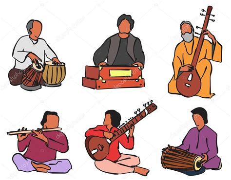 Indian Musician Playing Traditional Musical Instruments Vector