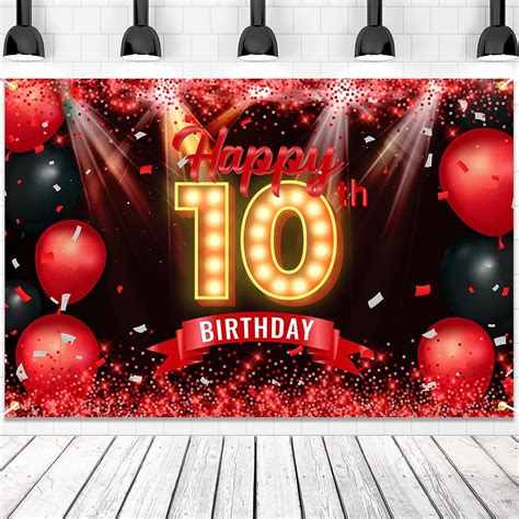Buy Happy 10th Birthday Banner Backdrop Red And Black 10 Years Old