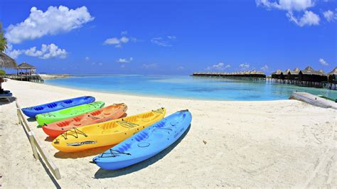 Colorful Boats At Maldives Beach Wallpaper For Desktop