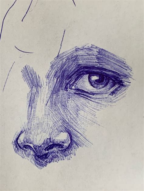 Blue Pen Art Dibujos Faciales Dibujos Detallados Pinturas