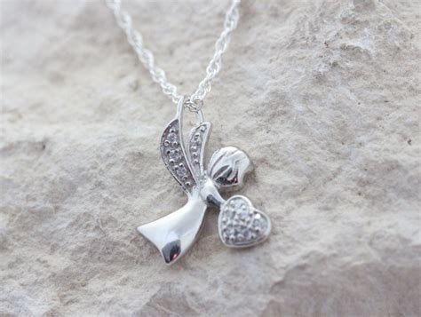 Sterling Silver Guardian Angel Necklace Silver Angel With Cz Etsy