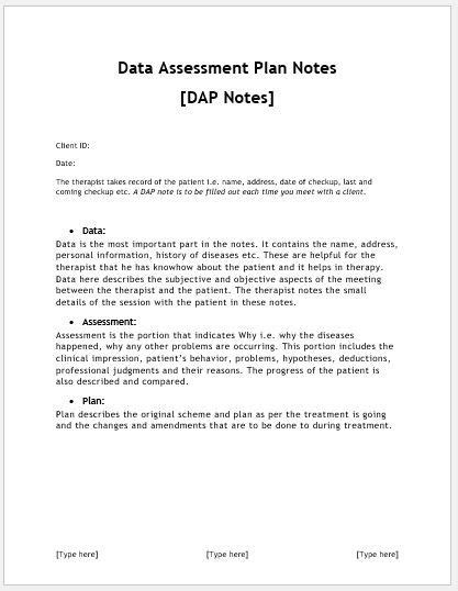 Dap Notes Sheets Templates For Ms Word Word Document Templates In Dap