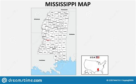 Mississippi Map Political Map Of Mississippi With Boundaries In White