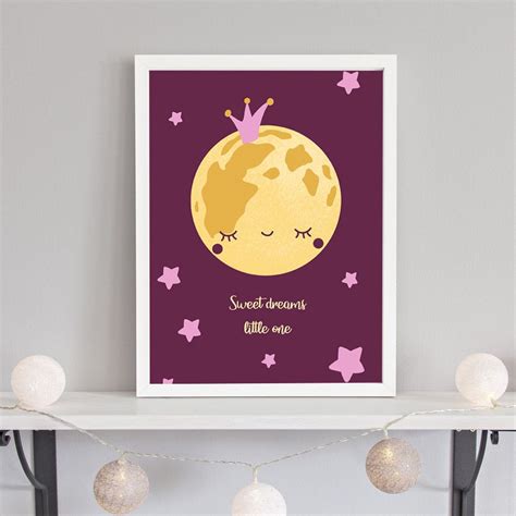 Moon Poster Girl Nursery Wall Art Cute Moon Print Purple Etsy In 2020