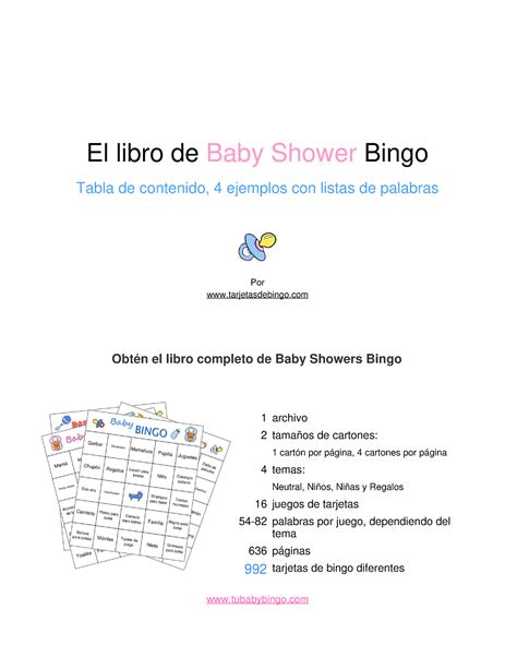 Gratis Cartones Baby Shower Bingo Tabla Contenido Tarjetas De Bingo Diferentestarjetas