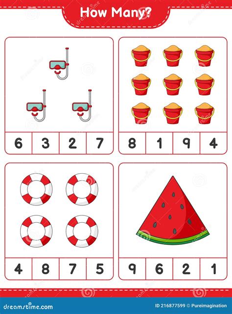 Counting Game, How Many Watermelon, Lifebuoy, Scuba Diving Mask, and