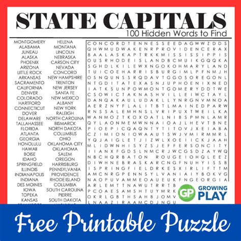 State Capitals Word Search Free Printable Growing Play