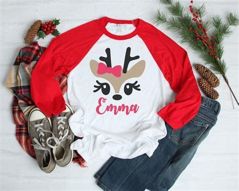 Personalized Christmas Shirt Girls Reindeer Top Shirts For Girls
