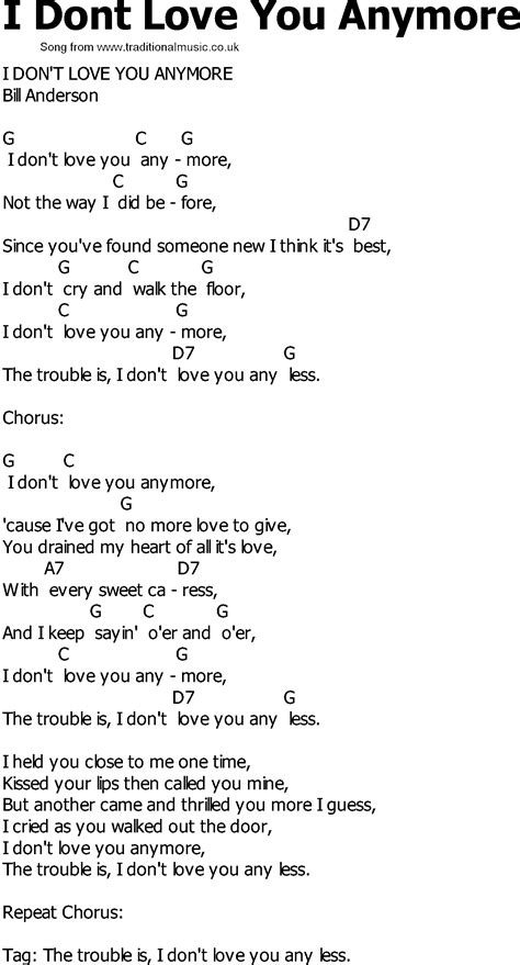 Old Country Song Lyrics With Chords I Dont Love You Anymore