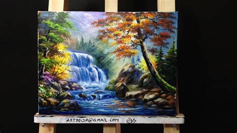 Forest Waterfall Acrylic Painting Painting Art And Collectibles Jan
