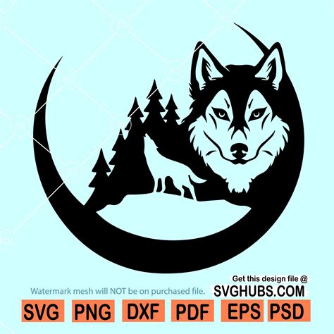 Howling Wolf Svg File Wolf And The Moon Svg Celestial Wolf Svg Wolf