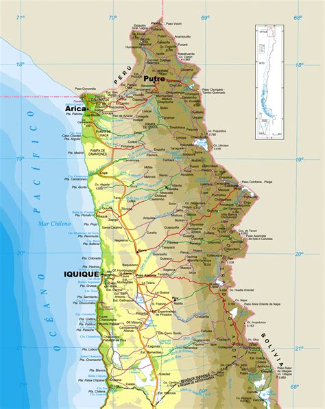 Mapa Físico Y Político Del Extremo Norte De Chile