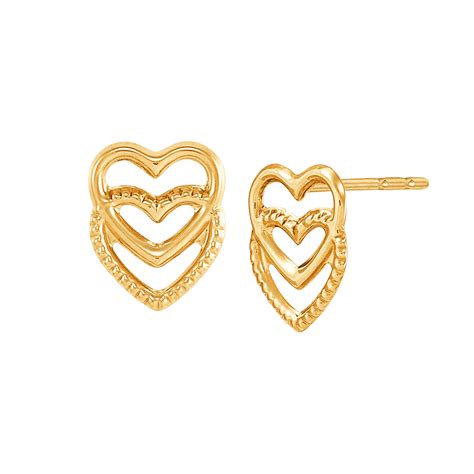 Welry Double Heart Stud Earrings In 14K Yellow Gold Welry
