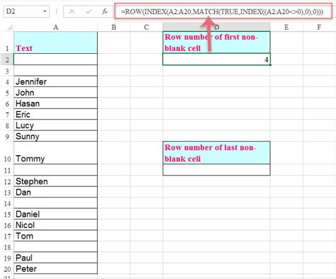 How To Return The Row Number Of First Or Last Non Blank Cell In Worksheet