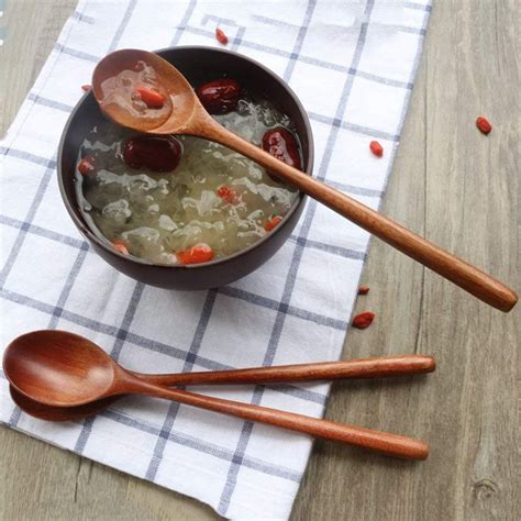 Wooden Spoons 6 Pieces Wood Soup Spoons For Eating Mixing Stirring