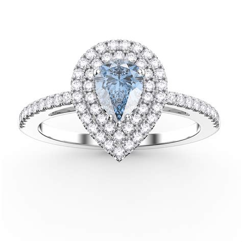 Fusion Aquamarine And Diamond Pear Halo 18ct White Gold Ring Jian London
