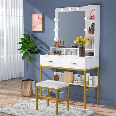Tribesigns Vanity Table Set With Lighted Mirror And Stool