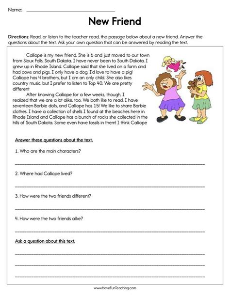 New Friend Reading Comprehension Worksheet Have Fun Teaching