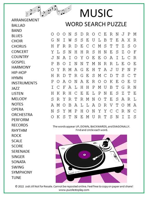 Music Word Search Puzzle Puzzles To Play