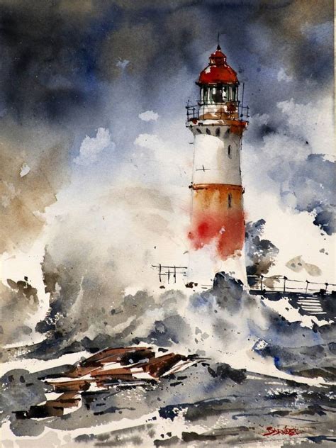 Lighthouse Art Print Lighthouse Painting Watercolor Landscape