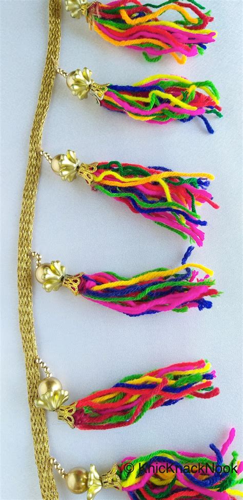 Multicoloured Tassels With Gold Beads Antique Gold Fringe Etsy