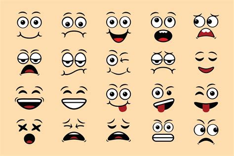 Cartoon Face Expressions Doodle Hand Drawn Emoticon Isolated Vector