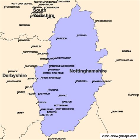 Nottinghamshire County Boundaries Map