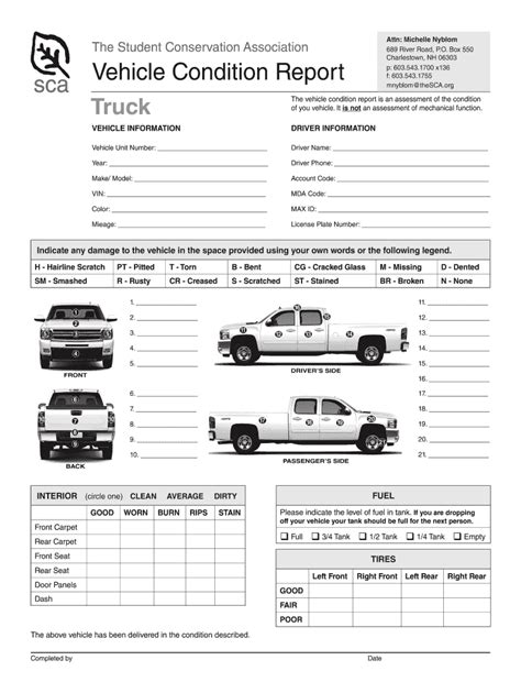 Pickup Truck Damage Inspection Diagram Fill Online Printable