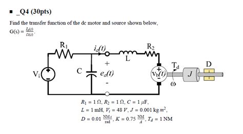 Solved Find The Transfer Function Of The Dc Motor And Source