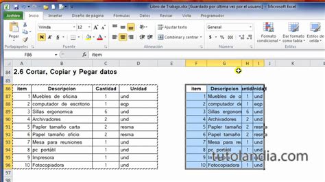 Excel 2010 Basico 26 Cortar Copiar Y Pegar Datos Youtube